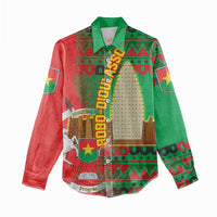 Burkina Faso Women Casual Shirt with Red Green Tribal Design and Bobo Dioulasso Landmark - Wonder Print Shop