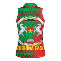 Burkina Faso Women Sleeveless Polo Shirt with Red Green Tribal Design and Bobo Dioulasso Landmark - Wonder Print Shop