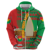 Burkina Faso Zip Hoodie with Red Green Tribal Design and Bobo Dioulasso Landmark - Wonder Print Shop