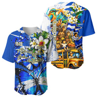 Nicaragua Independence Day Baseball Jersey Blue Butterfly Sacred Sacuanjoche Cultural Floral Art