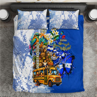 Nicaragua Independence Day Bedding Set Blue Butterfly Sacred Sacuanjoche Cultural Floral Art