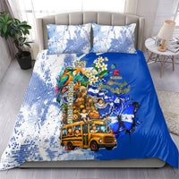 Nicaragua Independence Day Bedding Set Blue Butterfly Sacred Sacuanjoche Cultural Floral Art