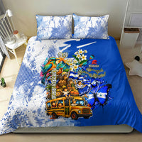 Nicaragua Independence Day Bedding Set Blue Butterfly Sacred Sacuanjoche Cultural Floral Art