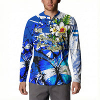 Nicaragua Independence Day Button Sweatshirt Blue Butterfly Sacred Sacuanjoche Cultural Floral Art
