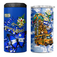 Nicaragua Independence Day 4 in 1 Can Cooler Tumbler Blue Butterfly Sacred Sacuanjoche Cultural Floral Art