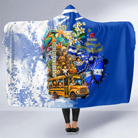 Nicaragua Independence Day Hooded Blanket Blue Butterfly Sacred Sacuanjoche Cultural Floral Art