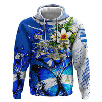 Nicaragua Independence Day Hoodie Blue Butterfly Sacred Sacuanjoche Cultural Floral Art