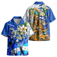 Nicaragua Independence Day Kid Hawaiian Shirt Blue Butterfly Sacred Sacuanjoche Cultural Floral Art