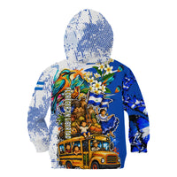 Nicaragua Independence Day Kid Hoodie Blue Butterfly Sacred Sacuanjoche Cultural Floral Art