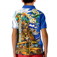 Nicaragua Independence Day Kid Polo Shirt Blue Butterfly Sacred Sacuanjoche Cultural Floral Art