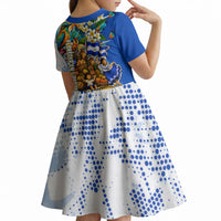 Nicaragua Independence Day Kid Short Sleeve Dress Blue Butterfly Sacred Sacuanjoche Cultural Floral Art