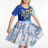 Nicaragua Independence Day Kid Short Sleeve Dress Blue Butterfly Sacred Sacuanjoche Cultural Floral Art