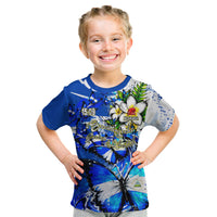 Nicaragua Independence Day Kid T Shirt Blue Butterfly Sacred Sacuanjoche Cultural Floral Art