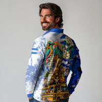 Nicaragua Independence Day Long Sleeve Polo Shirt Blue Butterfly Sacred Sacuanjoche Cultural Floral Art