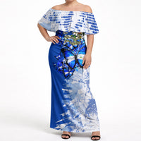 Nicaragua Independence Day Off Shoulder Maxi Dress Blue Butterfly Sacred Sacuanjoche Cultural Floral Art