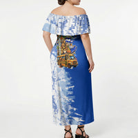 Nicaragua Independence Day Off Shoulder Maxi Dress Blue Butterfly Sacred Sacuanjoche Cultural Floral Art