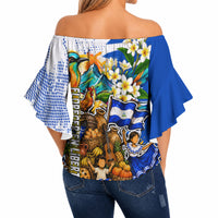 Nicaragua Independence Day Off Shoulder Wrap Waist Top Blue Butterfly Sacred Sacuanjoche Cultural Floral Art