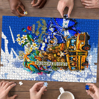 Nicaragua Independence Day Puzzle Blue Butterfly Sacred Sacuanjoche Cultural Floral Art