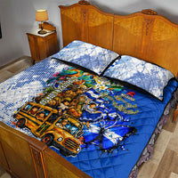Nicaragua Independence Day Quilt Bed Set Blue Butterfly Sacred Sacuanjoche Cultural Floral Art