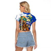 Nicaragua Independence Day Raglan Cropped T Shirt Blue Butterfly Sacred Sacuanjoche Cultural Floral Art