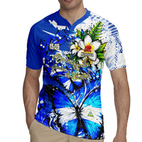 Nicaragua Independence Day Rugby Jersey Blue Butterfly Sacred Sacuanjoche Cultural Floral Art