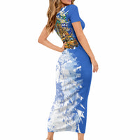 Nicaragua Independence Day Short Sleeve Bodycon Dress Blue Butterfly Sacred Sacuanjoche Cultural Floral Art