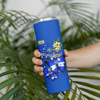 Nicaragua Independence Day Skinny Tumbler Blue Butterfly Sacred Sacuanjoche Cultural Floral Art