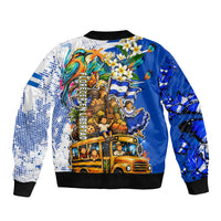 Nicaragua Independence Day Sleeve Zip Bomber Jacket Blue Butterfly Sacred Sacuanjoche Cultural Floral Art