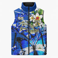Nicaragua Independence Day Sleeveless Puffer Jacket Blue Butterfly Sacred Sacuanjoche Cultural Floral Art