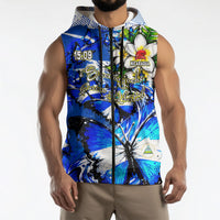 Nicaragua Independence Day Sleeveless Zip Hoodie Blue Butterfly Sacred Sacuanjoche Cultural Floral Art