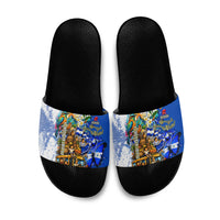 Nicaragua Independence Day Slide Sandals Blue Butterfly Sacred Sacuanjoche Cultural Floral Art