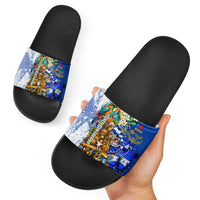 Nicaragua Independence Day Slide Sandals Blue Butterfly Sacred Sacuanjoche Cultural Floral Art
