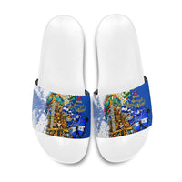 Nicaragua Independence Day Slide Sandals Blue Butterfly Sacred Sacuanjoche Cultural Floral Art