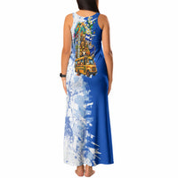 Nicaragua Independence Day Tank Maxi Dress Blue Butterfly Sacred Sacuanjoche Cultural Floral Art