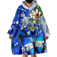 Nicaragua Independence Day Wearable Blanket Hoodie Blue Butterfly Sacred Sacuanjoche Cultural Floral Art