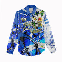 Nicaragua Independence Day Women Casual Shirt Blue Butterfly Sacred Sacuanjoche Cultural Floral Art