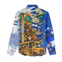 Nicaragua Independence Day Women Casual Shirt Blue Butterfly Sacred Sacuanjoche Cultural Floral Art