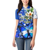 Nicaragua Independence Day Women Polo Shirt Blue Butterfly Sacred Sacuanjoche Cultural Floral Art
