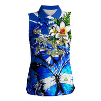 Nicaragua Independence Day Women Sleeveless Polo Shirt Blue Butterfly Sacred Sacuanjoche Cultural Floral Art