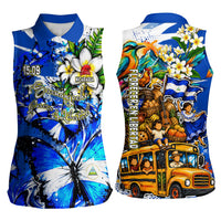 Nicaragua Independence Day Women Sleeveless Polo Shirt Blue Butterfly Sacred Sacuanjoche Cultural Floral Art