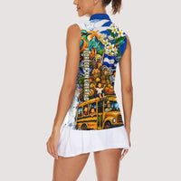 Nicaragua Independence Day Women Sleeveless Polo Shirt Blue Butterfly Sacred Sacuanjoche Cultural Floral Art