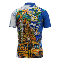 Nicaragua Independence Day Zipper Polo Shirt Blue Butterfly Sacred Sacuanjoche Cultural Floral Art