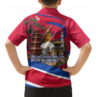 Nepal Constitution Day Kid Hawaiian Shirt Himalayan Temples Danphe Himalayan Monal Floral