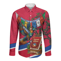 Nepal Constitution Day Long Sleeve Button Shirt Himalayan Temples Danphe Himalayan Monal Floral