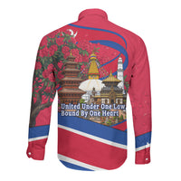 Nepal Constitution Day Long Sleeve Button Shirt Himalayan Temples Danphe Himalayan Monal Floral