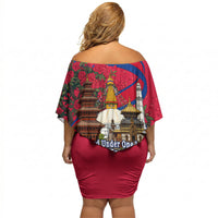 Nepal Constitution Day Off Shoulder Short Dress Himalayan Temples Danphe Himalayan Monal Floral