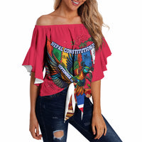 Nepal Constitution Day Off Shoulder Wrap Waist Top Himalayan Temples Danphe Himalayan Monal Floral
