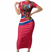 Nepal Constitution Day Short Sleeve Bodycon Dress Himalayan Temples Danphe Himalayan Monal Floral