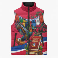 Nepal Constitution Day Sleeveless Puffer Jacket Himalayan Temples Danphe Himalayan Monal Floral