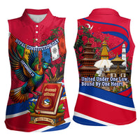 Nepal Constitution Day Women Sleeveless Polo Shirt Himalayan Temples Danphe Himalayan Monal Floral